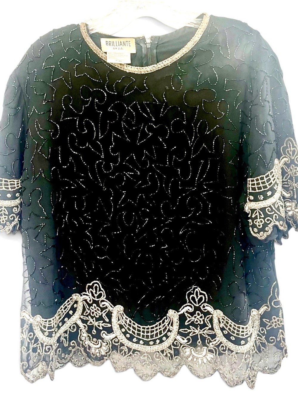 Authentic Vintage 1940’s Black Beaded Lace-Trim Top